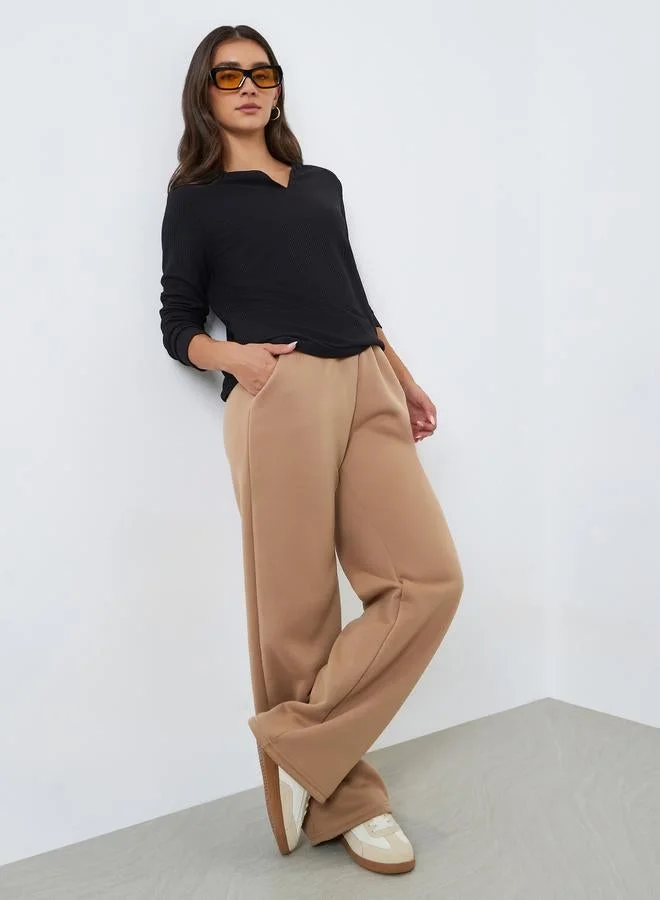 Styli Women Black Textured Knit Long Sleeve T-Shirt